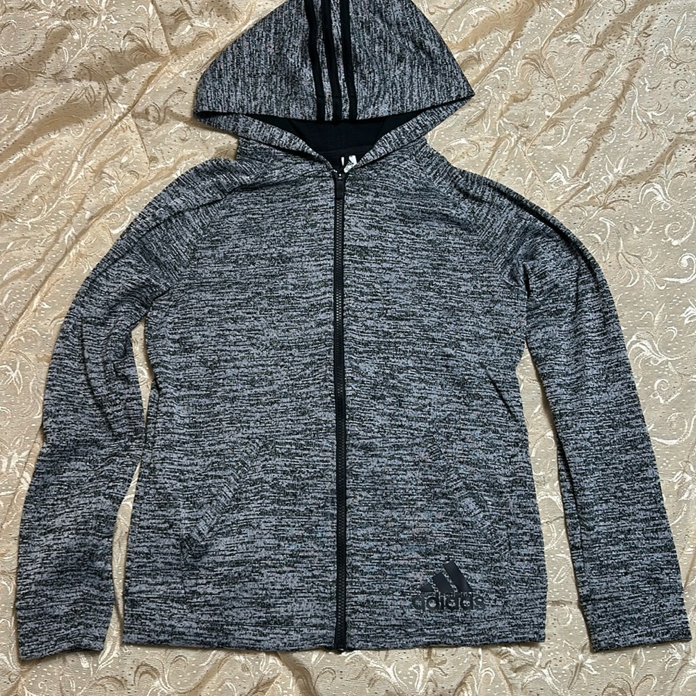 Soft Gray Patterned Adidas Full Zipper Jacket w/ Hood